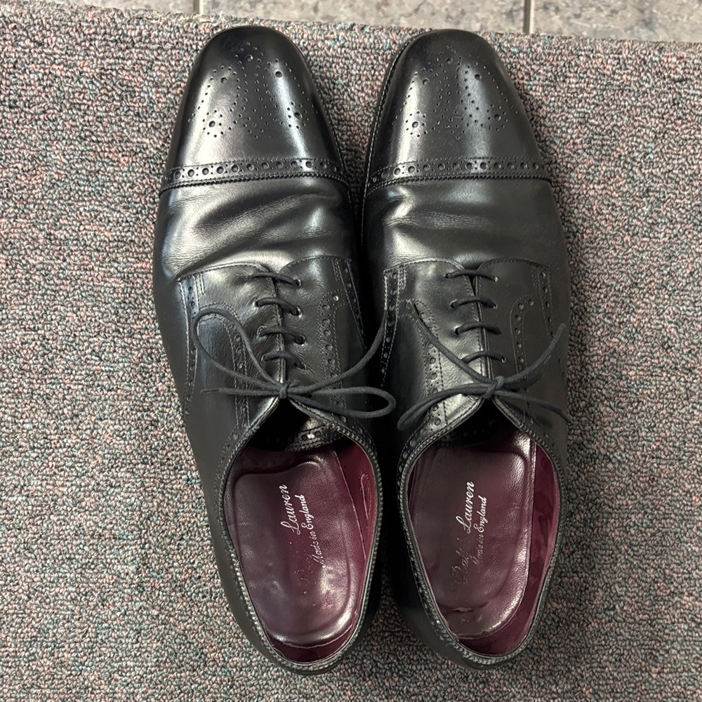 Ralph Lauren PURPLE LABEL Black Leather Oxfords built by Edward Green
